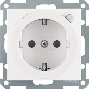 Berker SCHUKO-Steckdose polarweiß/glänzend mit FI-Schutzschalt. 47088989