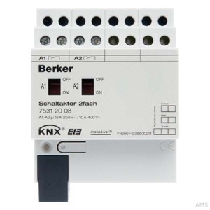 Berker Schaltaktor 2fach 16 A Sch ließer, Hand, Status 75312008