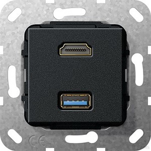 Gira 567810 HDMI, USB 3.0 A Gender Changer Einsatz Schwarz matt