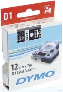 Dymo D1 Schriftband 12mm/7m weiß auf schwarz 45021