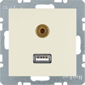 Berker Steckdose USB/3,5mm Audio weiß glänzend 3315398982