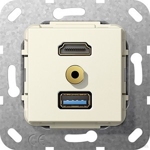 Gira 568001 HDMI,USB 3.0 A,M Klinke Gender Changer, Kabelpeitsche Einsatz Cremeweiß
