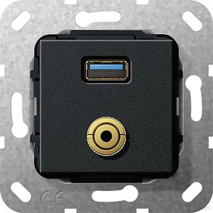 Gira 568610 USB 3.0 A, M Klinke Gender Ch,Kabelpeitsche Einsatz Schwarz matt