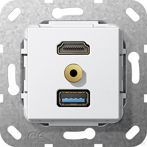 Gira 568103 HDMI,USB 3.0 A,M Klinke Kabelpeitsche Einsatz Reinweiß