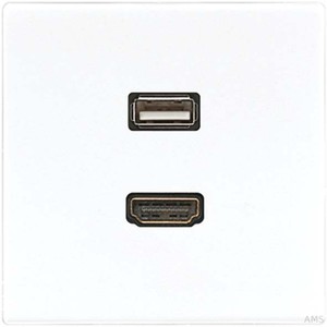 Jung Multimedia-Anschluss cremeweiß (ws) HDMI/USB mit Tragring MA LS 1163