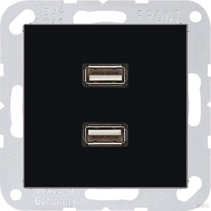 Jung Multimedia-Anschluss schwarz 2 x USB mit Tragring MA A 1153 SW
