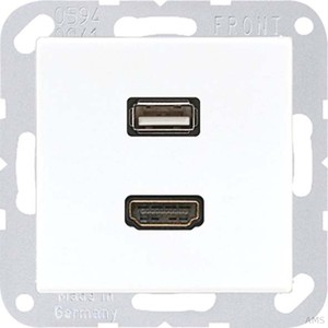 Jung Multimedia-Anschluss alpinweiß (aws) HDMI/USB mit Tragring MA A 1163 WW