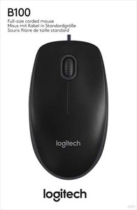 Logitech Maus B100 schwarz USB, Opt., 3 Tasten