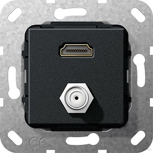 Gira 567510 HDMI, SAT F Buchse Gender Changer Einsatz Schwarz matt