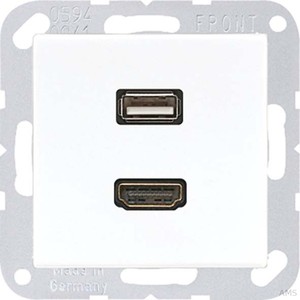 Jung Multimedia-Anschluss cremeweiß (ws) HDMI/USB mit Tragring MA A 1163