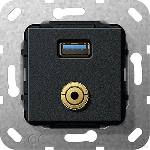 Gira 568710 USB 3.0 A, M Klinke Kabelpeitsche Einsatz Schwarz matt