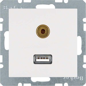 Berker Steckdose USB/3,5mm Audio polarweiß glänzend 3315398989