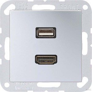Jung Multimedia-Anschluss aluminium HDMI/USB mit Tragring MA A 1163 AL